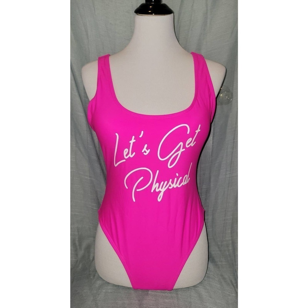 NWOT Hot pink swimsuit lets get physical, retro large